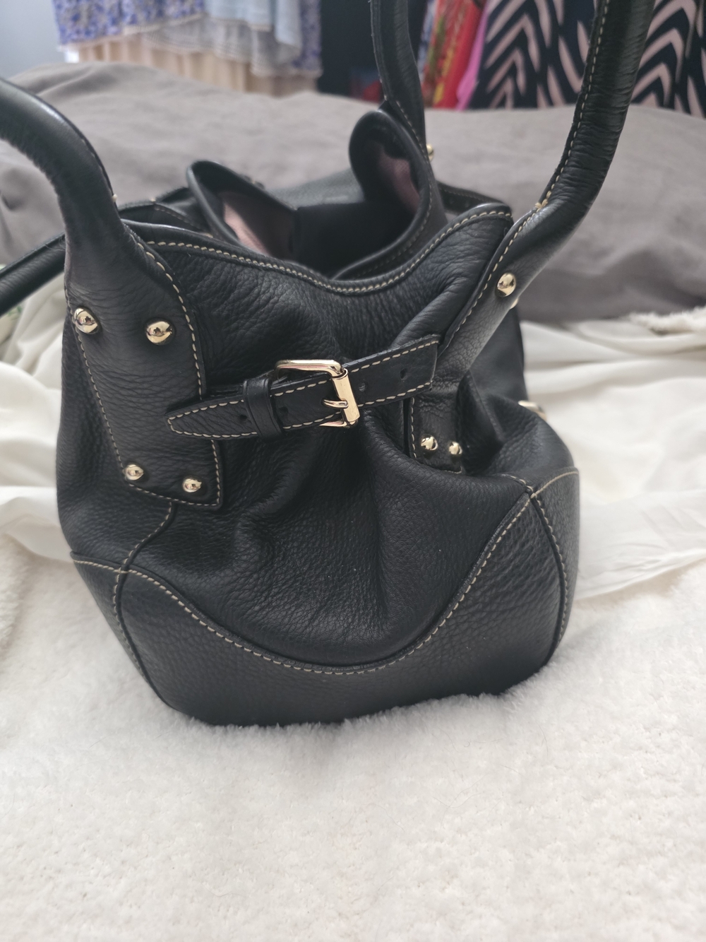 Dooney & Bourke Black Pebbled Leather Hobo with Gold Hardware Accent - Picture 3 of 10